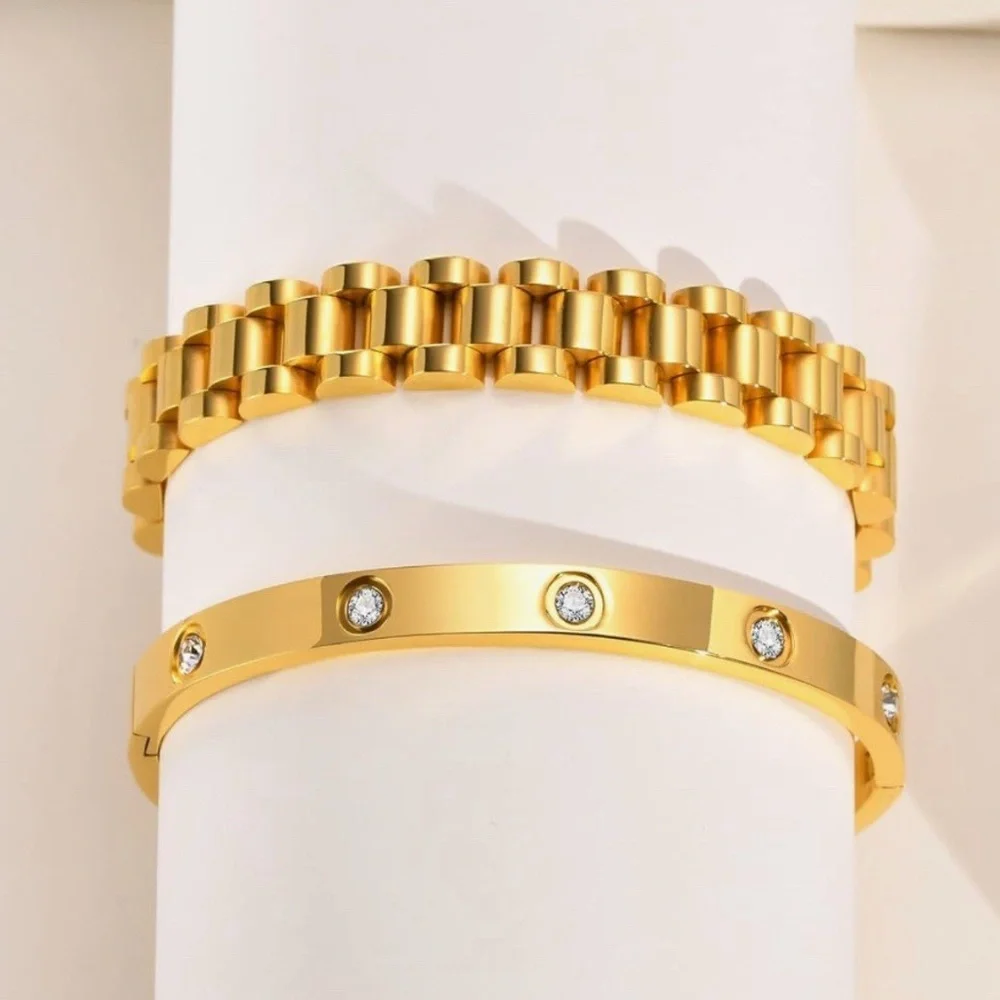 Gold Plated 2PCS 18K Screw Cross Design Bracelet Tarnish Resistant fashion